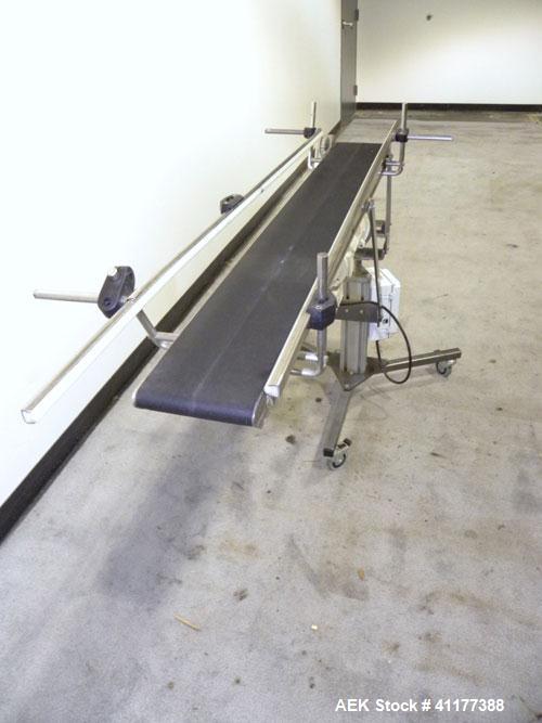 Used Dorner Belt Conveyor, 6100 Series. 6" wide x 47" long neoprene belt. Driven by a 1/3 hp, 90 volt, 1750 rpm DC gearmotor, ratio 15 to 1. Includes a Baldor speed controller. Mounted on a frame wit...