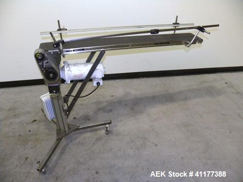 Used Dorner Belt Conveyor, 6100 Series. 6" wide x 47" long neoprene belt. Driven by a 1/3 hp, 90 volt, 1750 rpm DC gearmotor, ratio 15 to 1. Includes a Baldor speed controller. Mounted on a frame wit...
