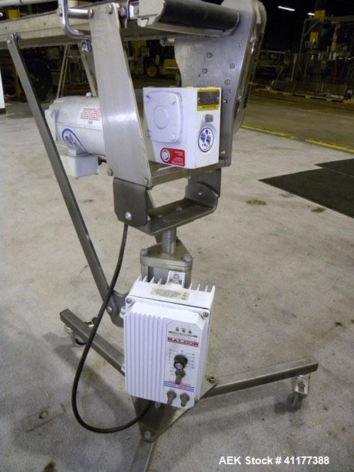 Used Dorner Belt Conveyor, 6100 Series. 6" wide x 47" long neoprene belt. Driven by a 1/3 hp, 90 volt, 1750 rpm DC gearmotor, ratio 15 to 1. Includes a Baldor speed controller. Mounted on a frame wit...