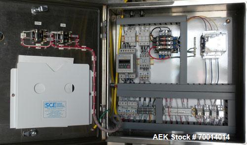 Used APS (Automated Production Systems) “S” Shaped Side Belt Bottle or Case Elevator.  (2) 3-1/2’’ tall side gripper belts, bottom horizontal section approximately 36’’ long x middle incline section ...