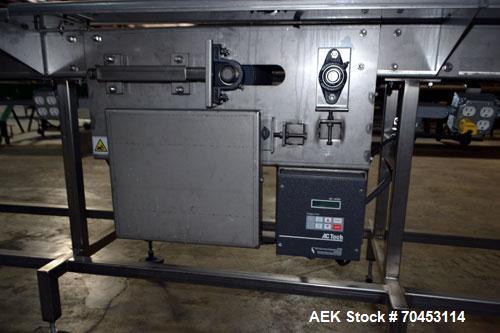 Used Belt Conveyor. Approximate 12" wide x 354" long belt. Has motor, controller, and side leaves. Mounted on a stainless steel frame. SELLING PRICE, AS IS, WHERE IS, SANFORD, NC.