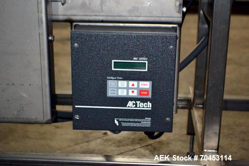 Used Belt Conveyor. Approximate 12" wide x 354" long belt. Has motor, controller, and side leaves. Mounted on a stainless steel frame. SELLING PRICE, AS IS, WHERE IS, SANFORD, NC.