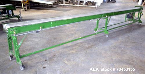 Used Belt Conveyor. Approximately 10" wide x 224" long belt. Has motor. Mounted on a carbon steel frame. SELLING PRICE AS IS, WHERE IS, SANFORD, NC.