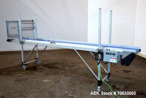 Used HFA Harvard Factory Automation Belt Conveyor.  18" Wide x 156" long belt. Driven by a 1/6 hp, 1/60/115 volt gear motor, ratio 106 to 1, output 82 rpm. Mounted on a manually adjustable height alu...