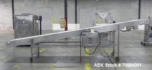 Used Panatrol Stainless Steel Inclined Mesh Belt Conveyor.  Approximately 29-1/2” wide x 213” long plastic mesh belt. Approximate 32” infeed height, 64” discharge height.  Driven by a 2 hp, 3/60/208-...