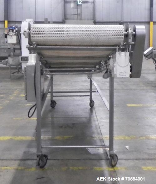 Used- Panatrol Stainless Steel Inclined Mesh Belt Conveyor.  Approximately 29-1/2” wide x 213” long plastic mesh belt. Appro...