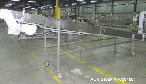 Used Panatrol Stainless Steel Inclined Mesh Belt Conveyor.  Approximately 29-1/2” wide x 213” long plastic mesh belt. Approximate 32” infeed height, 64” discharge height.  Driven by a 2 hp, 3/60/208-...