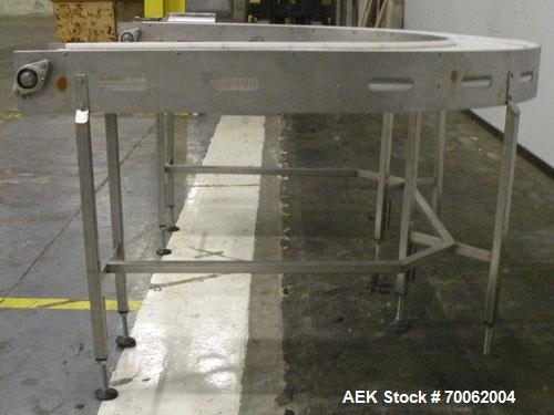 Used SSI 180 Degree U Shaped Belt Conveyor. 13-1/2" wide x 160" long plastic belt. Driven by a Baldor stainless steel washdown motor, 1 hp, 3/60/208-230/460 volt, 1740 rpm motor thru a reducer, ratio...