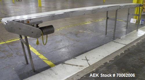 Used Belt Conveyor. 12" wide x 188" long rubber belt. Driven by a 1 HP, 3/60/208- 230/460 Volt, 1725 RPM gear motor, no ratio. 40’’ discharge height. Mounted on a 304 stainless steel frame with legs....