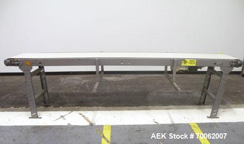 Used Automated Conveyor Systems Belt Conveyor. 18" wide x 126" long rubber belt. Driven by a Baldor stainless steel wash down motor, 3/4 HP, 3/60/208-230/460 Volt, 1750 RPM thru a reducer, ratio 30 t...