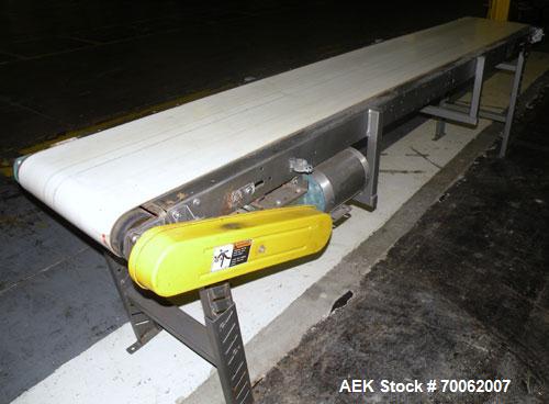 Used Automated Conveyor Systems Belt Conveyor. 18" wide x 126" long rubber belt. Driven by a Baldor stainless steel wash down motor, 3/4 HP, 3/60/208-230/460 Volt, 1750 RPM thru a reducer, ratio 30 t...