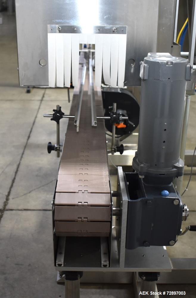 Used- Belt Conveyor. Approximate 155'' long x 6" wide. Driven by a .5hp, 1750 rpm gear motor.