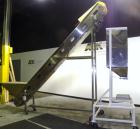 Used Kamflex Inclined Belt Conveyor, Model 705. 12’’ Wide x approximately 180’’ long rubber cleated belt. 6’’ Long pockets with 3’’ tall cleats. End feed hopper. Driven by an approximate 1/2 hp, 1/60...