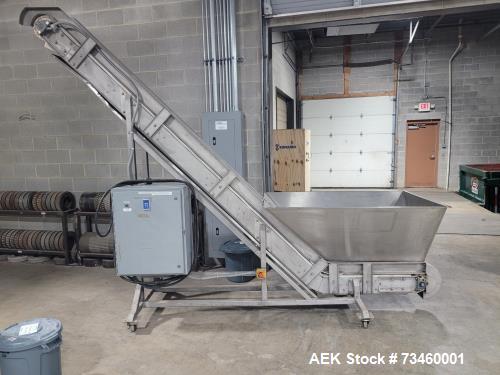 Used Ralston Inclined Cleated Belt Conveyor – 8.5" Wide Belt, Adjustable Height, 61" x 42" Hopper