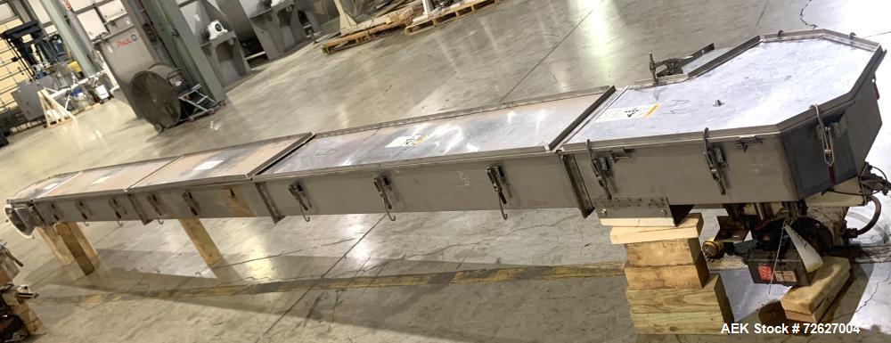 Used Universal Industries SC Series Bucket Elevator, Model SC-SS6 LH. Stainless steel construction. 6" x 4" HDPE buckets. Driven by a 1hp, 3/60/230/460 Volt, 1745 rpm gear motor. Approx 19 1/2' disch...