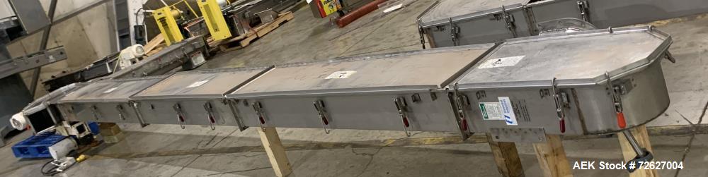 Used Universal Industries SC Series Bucket Elevator, Model SC-SS6 LH. Stainless steel construction. 6" x 4" HDPE buckets. Driven by a 1hp, 3/60/230/460 Volt, 1745 rpm gear motor. Approx 19 1/2' disch...