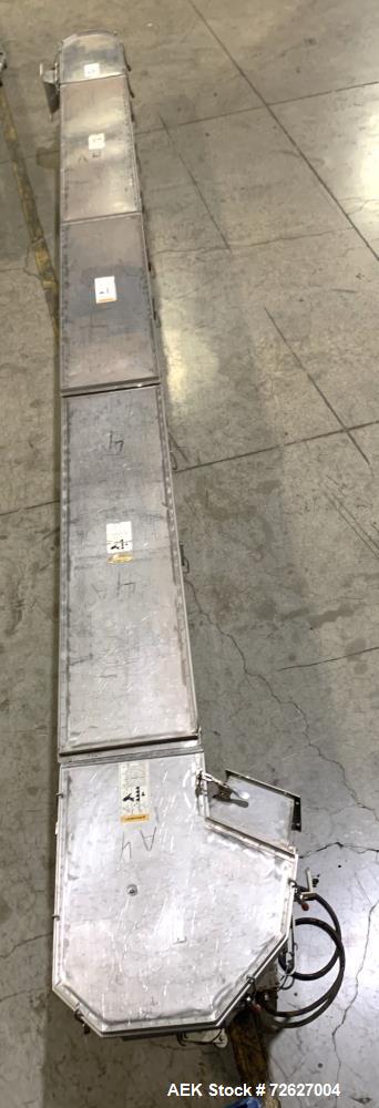 Used Universal Industries SC Series Bucket Elevator, Model SC-SS6 LH. Stainless steel construction. 6" x 4" HDPE buckets. Driven by a 1hp, 3/60/230/460 Volt, 1745 rpm gear motor. Approx 19 1/2' disch...