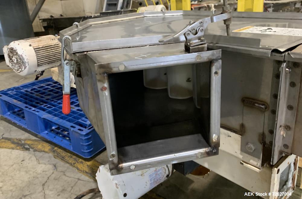 Used Universal Industries SC Series Bucket Elevator, Model SC-SS6 LH. Stainless steel construction. 6" x 4" HDPE buckets. Driven by a 1hp, 3/60/230/460 Volt, 1745 rpm gear motor. Approx 19 1/2' disch...