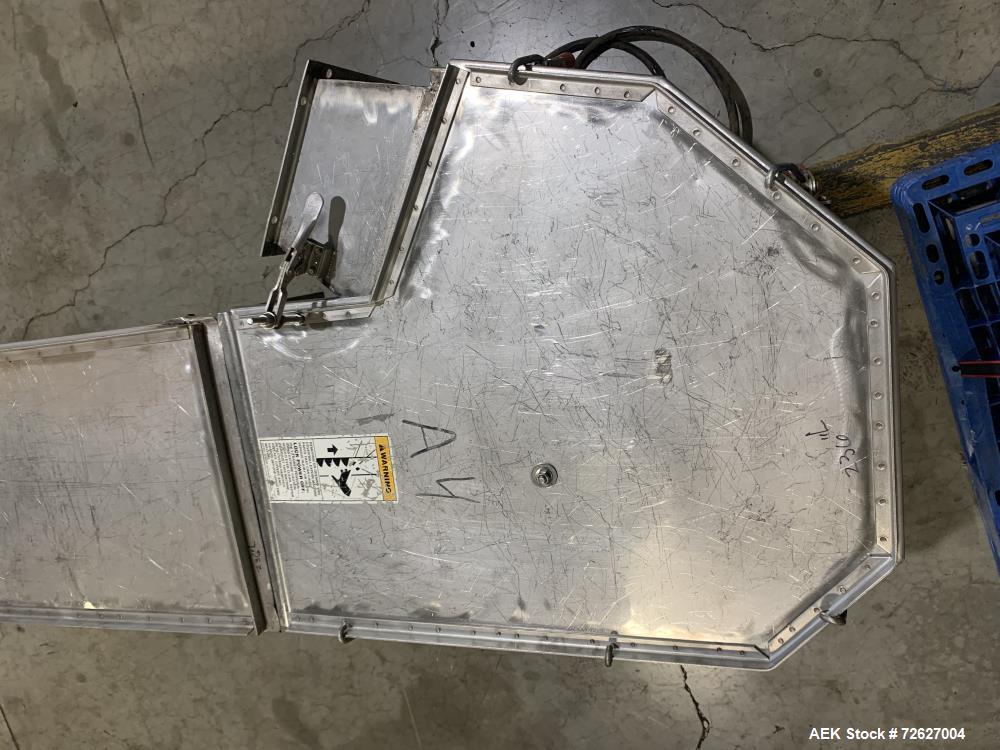 Used Universal Industries SC Series Bucket Elevator, Model SC-SS6 LH. Stainless steel construction. 6" x 4" HDPE buckets. Driven by a 1hp, 3/60/230/460 Volt, 1745 rpm gear motor. Approx 19 1/2' disch...