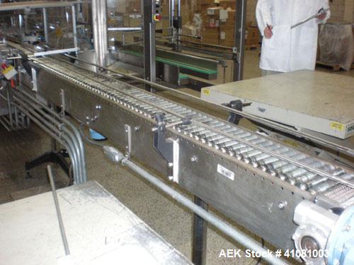 Used Shuttleworth Slip Torque Low Friction Powered Roller Conveyor. 6" wide x 180" long approximate dimensions.