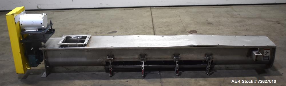 Used- Screw Conveyor, 304 Stainless Steel. Approximate trough 110" long x 10-1/2" wide x 10-1/2" deep. Top infeed 10" x 10",...