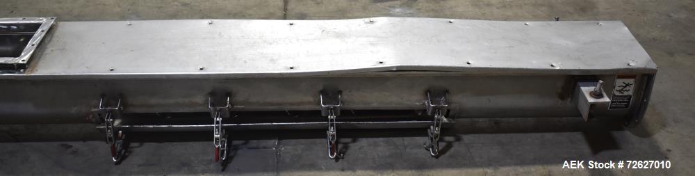 Used Screw Conveyor, 304 Stainless Steel. Approximate trough 110" long x 10-1/2" wide x 10-1/2" deep. Top infeed 10" x 10", 6" bottom discharge. Screw approximately 8-1/2" diameter x 110" long. Drive...