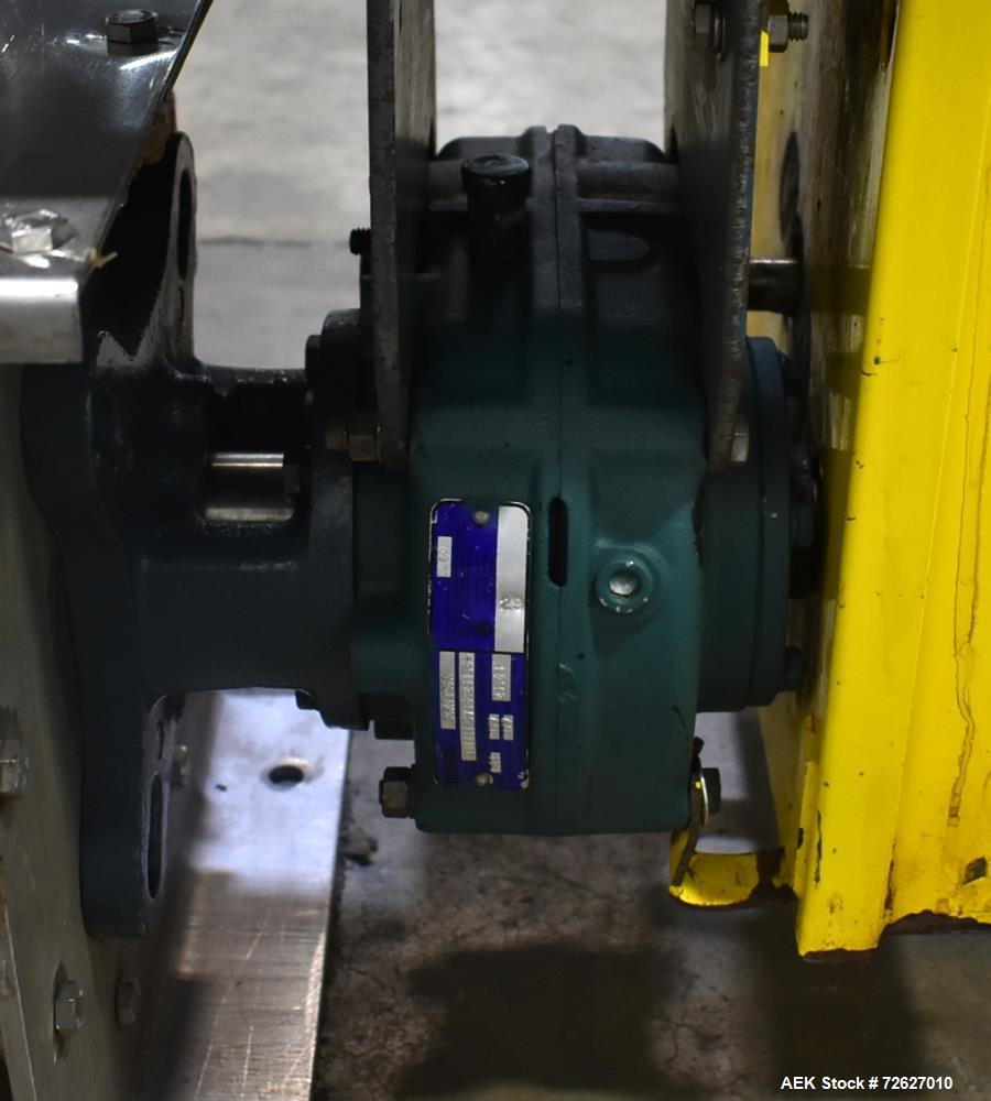 Used Screw Conveyor, 304 Stainless Steel. Approximate trough 110" long x 10-1/2" wide x 10-1/2" deep. Top infeed 10" x 10", 6" bottom discharge. Screw approximately 8-1/2" diameter x 110" long. Drive...