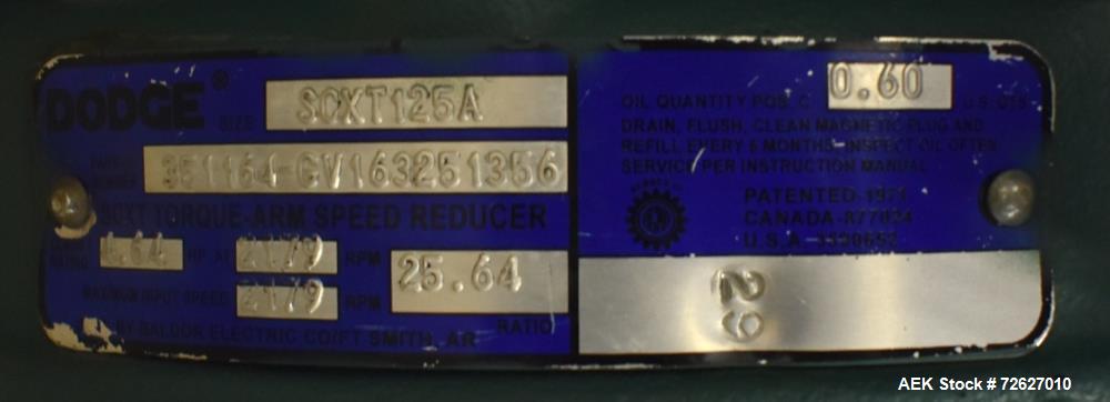 Used Screw Conveyor, 304 Stainless Steel. Approximate trough 110" long x 10-1/2" wide x 10-1/2" deep. Top infeed 10" x 10", 6" bottom discharge. Screw approximately 8-1/2" diameter x 110" long. Drive...