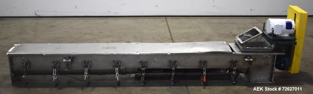 Used- Screw Conveyor, 304 Stainless Steel. Approximate trough 110" long x 10-1/2" wide x 10-1/2" deep. Top infeed 10" x 10",...