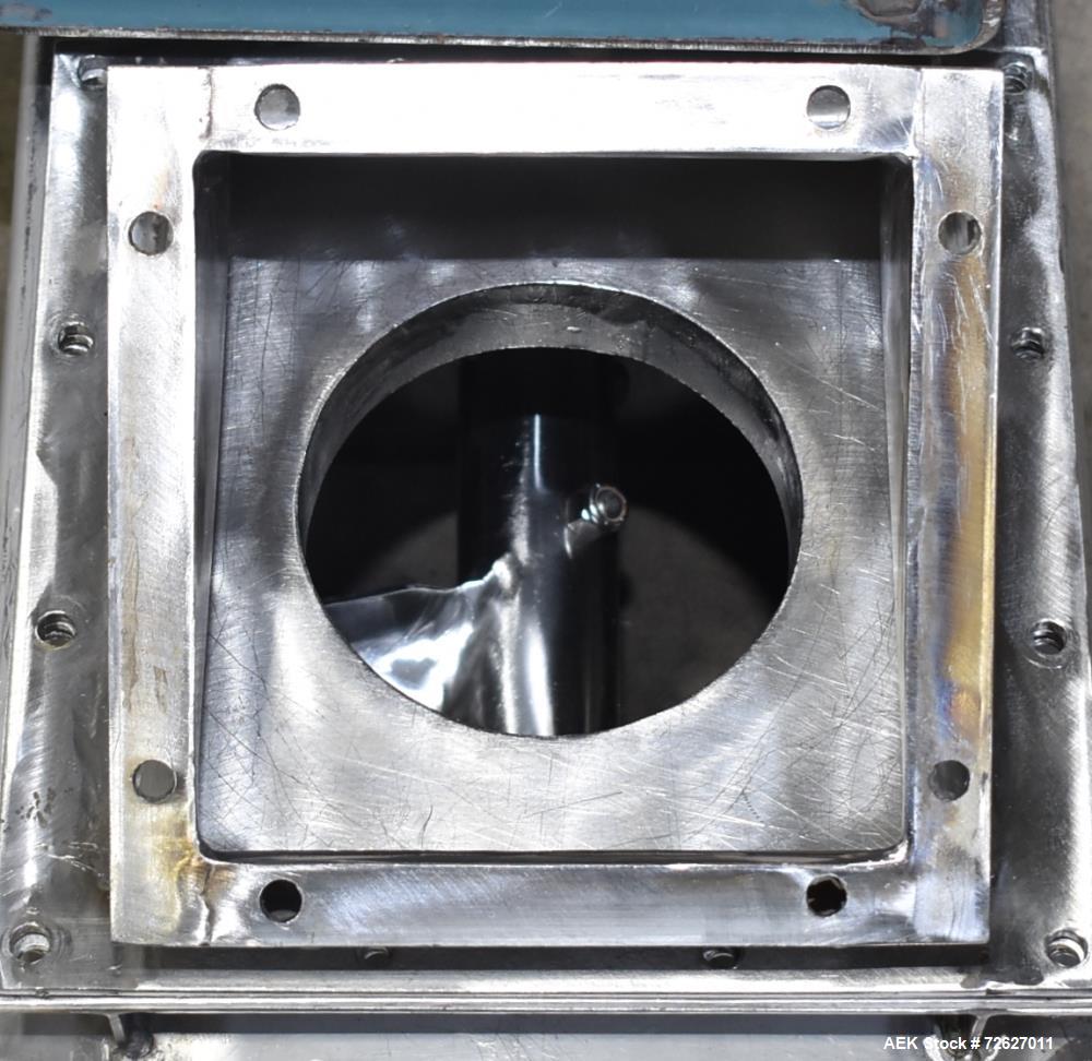 Used Screw Conveyor, 304 Stainless Steel. Approximate trough 110" long x 10-1/2" wide x 10-1/2" deep. Top infeed 10" x 10", 6" bottom discharge. Screw approximately 8-1/2" diameter x 110" long. Drive...