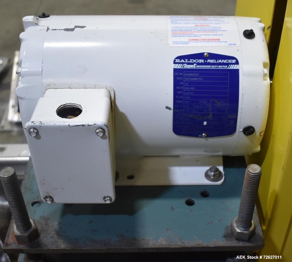 Used Screw Conveyor, 304 Stainless Steel. Approximate trough 110" long x 10-1/2" wide x 10-1/2" deep. Top infeed 10" x 10", 6" bottom discharge. Screw approximately 8-1/2" diameter x 110" long. Drive...