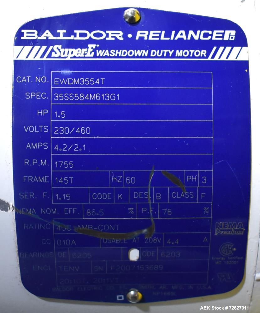 Used Screw Conveyor, 304 Stainless Steel. Approximate trough 110" long x 10-1/2" wide x 10-1/2" deep. Top infeed 10" x 10", 6" bottom discharge. Screw approximately 8-1/2" diameter x 110" long. Drive...