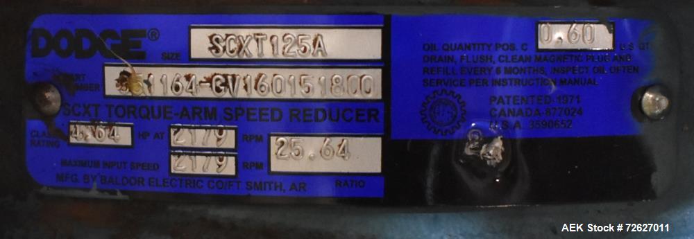 Used Screw Conveyor, 304 Stainless Steel. Approximate trough 110" long x 10-1/2" wide x 10-1/2" deep. Top infeed 10" x 10", 6" bottom discharge. Screw approximately 8-1/2" diameter x 110" long. Drive...
