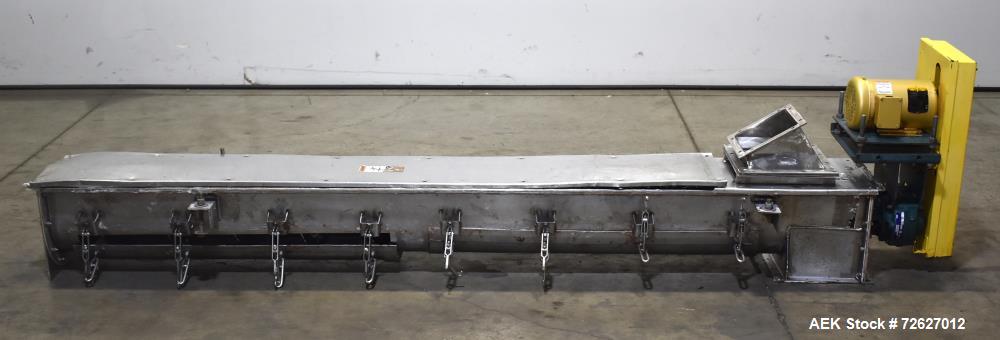 Used- Screw Conveyor, 304 Stainless Steel. Approximate trough 110" long x 10-1/2" wide x 10-1/2" deep. Top infeed 10" x 10",...