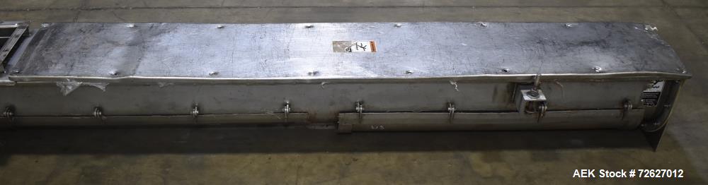 Used- Screw Conveyor, 304 Stainless Steel. Approximate trough 110" long x 10-1/2" wide x 10-1/2" deep. Top infeed 10" x 10",...