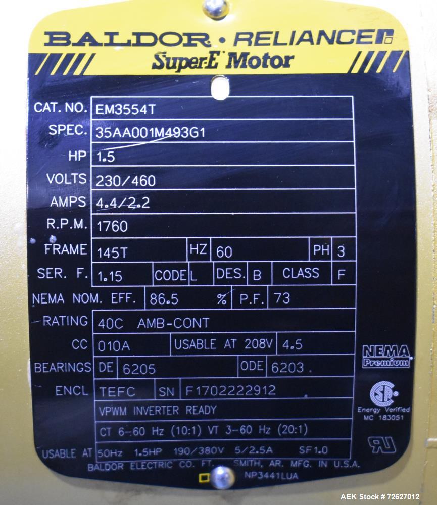 Used Screw Conveyor, 304 Stainless Steel. Approximate trough 110" long x 10-1/2" wide x 10-1/2" deep. Top infeed 10" x 10", 6" bottom discharge. Screw approximately 8-1/2" diameter x 110" long. Drive...