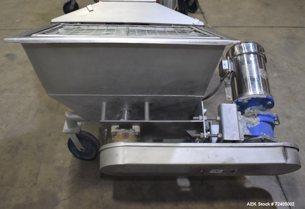 Used Bulk Material Incline Screw Conveyor. Approximate 9" diameter x 6" flight spacing x 156" tall. Adjustable discharge height. Stainless steel construction. Driven by a 3hp, 3/60/208-230/460 volt, ...