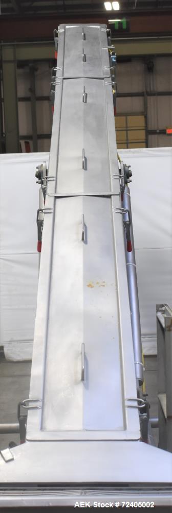 Used Bulk Material Incline Screw Conveyor. Approximate 9" diameter x 6" flight spacing x 156" tall. Adjustable discharge height. Stainless steel construction. Driven by a 3hp, 3/60/208-230/460 volt, ...