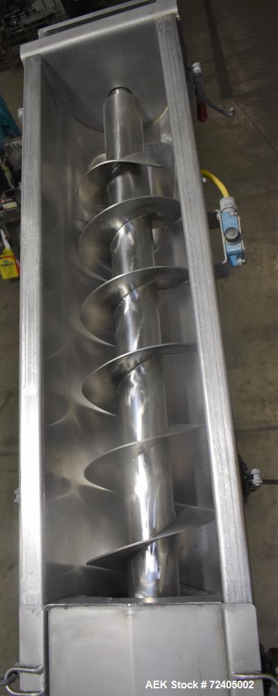 Used Bulk Material Incline Screw Conveyor. Approximate 9" diameter x 6" flight spacing x 156" tall. Adjustable discharge height. Stainless steel construction. Driven by a 3hp, 3/60/208-230/460 volt, ...