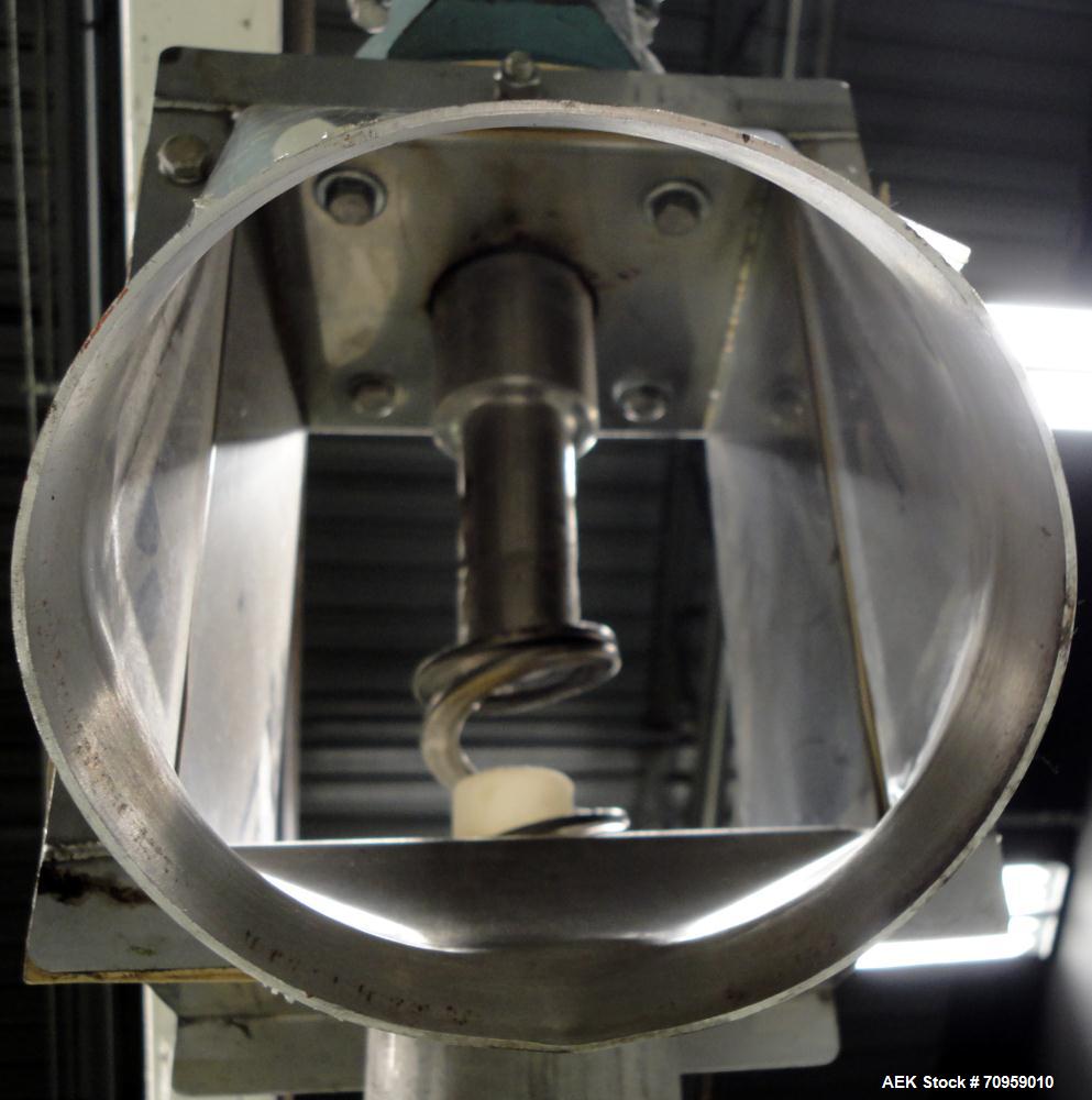 Used Hapman Model 300SS Helix Fleixible Screw Conveyor. Has 3" diameter X 120" long screw, 96" discharge height, and has a capacity of 30 to 70ft per hour. Equipped with Stainless Steel Hopper 36"L X...