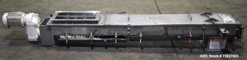 Used- American Process Screw Conveyor, Model S009-5434/SCH*09, 304 Stainless Steel. Top infeed 20" x 10", bottom discharge 1...