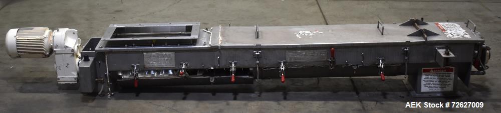 Used- American Process Systems Screw Conveyor, Model S009-5434/SCH*09, 304 Stainless Steel.  Top infeed 20" x 10", bottom di...