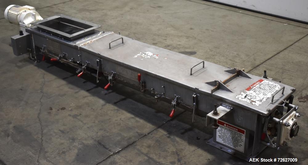 Used- American Process Systems Screw Conveyor, Model S009-5434/SCH*09, 304 Stainless Steel.  Top infeed 20" x 10", bottom di...