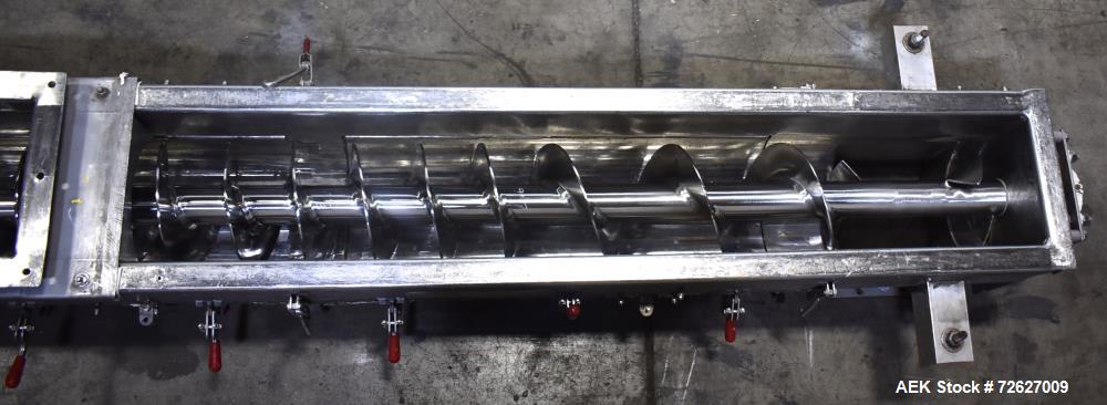 Used- American Process Systems Screw Conveyor, Model S009-5434/SCH*09, 304 Stainless Steel.  Top infeed 20" x 10", bottom di...