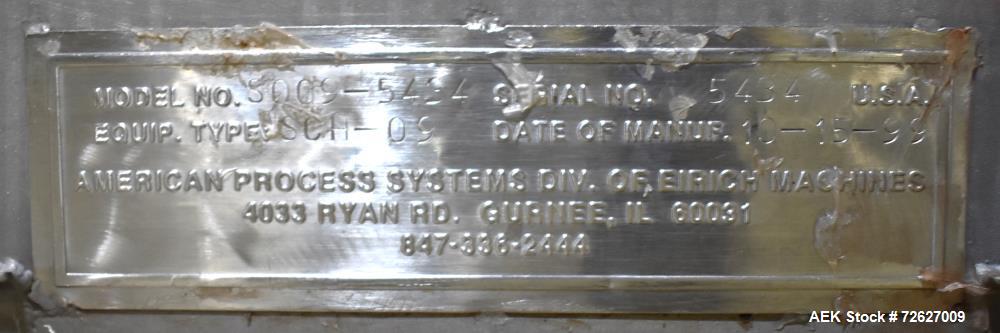 Used- American Process Systems Screw Conveyor, Model S009-5434/SCH*09, 304 Stainless Steel.  Top infeed 20" x 10", bottom di...