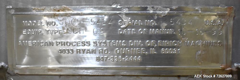 Transportador de tornillo usado de American Process Systems, modelo S009-5434/SCH*09, acero inoxidable 304.  Entrada superio...