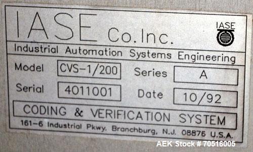 Used IASE (Industrial Automation Systems Engineering) Side Belt Portable Transfer Conveyor, Model CVS-1/200