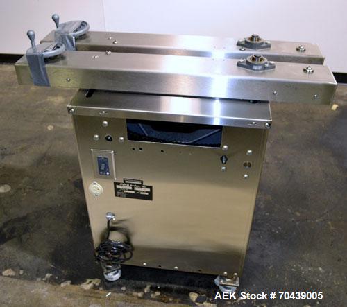 Used Digital Design M400 Transport System, Model M400TRSS, Stainless Steel. (2) 1’’ Wide x 32’’ long horizontally mounted belts. Product size range: Height 1’’ to 12’’, Width 1’’ to 7’’, Length 1’’ t...