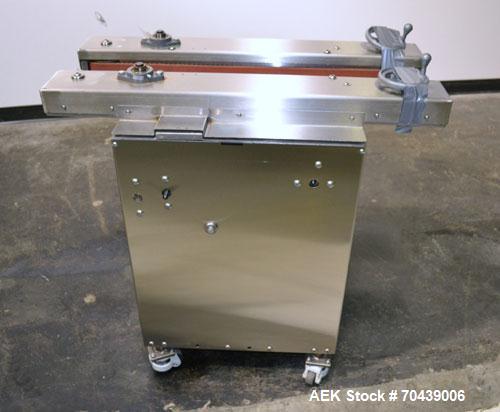 Used Digital Design M400 Transport System, Model M400TRSS, Stainless Steel. (2) 1’’ Wide x 32’’ long horizontally mounted belts. Product size range: Height 1’’ to 12’’, Width 1’’ to 7’’, Length 1’’ t...