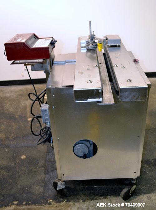 Used Digital Design M400 Transport System, Model M400TRSS, Stainless Steel. (2) 1’’ Wide x 32’’ long horizontally mounted belts. Product size range: Height 1’’ to 12’’, Width 1’’ to 7’’, Length 1’’ t...